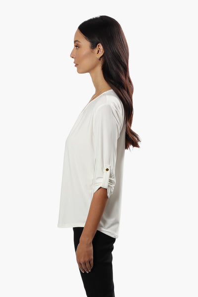 International INC Company Solid Roll Up Sleeve Blouse - White - Womens Shirts & Blouses - Fairweather