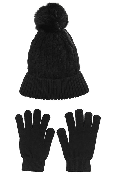 Canada Weather Gear Pom Hat Glove Set - Black - Womens Gloves - Fairweather