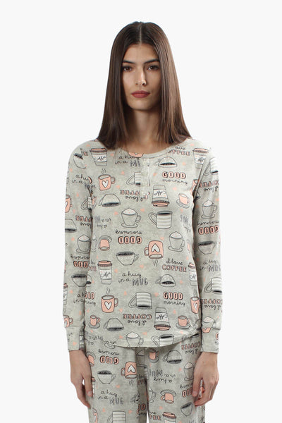 Canada Weather Gear Coffee Print Pajama Top - Grey - Womens Pajamas - Fairweather