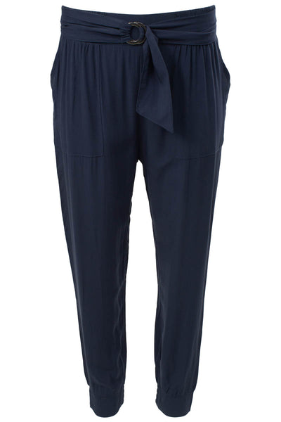 Belted Solid Challis Jogger Pants - Navy - Womens Pants - Fairweather