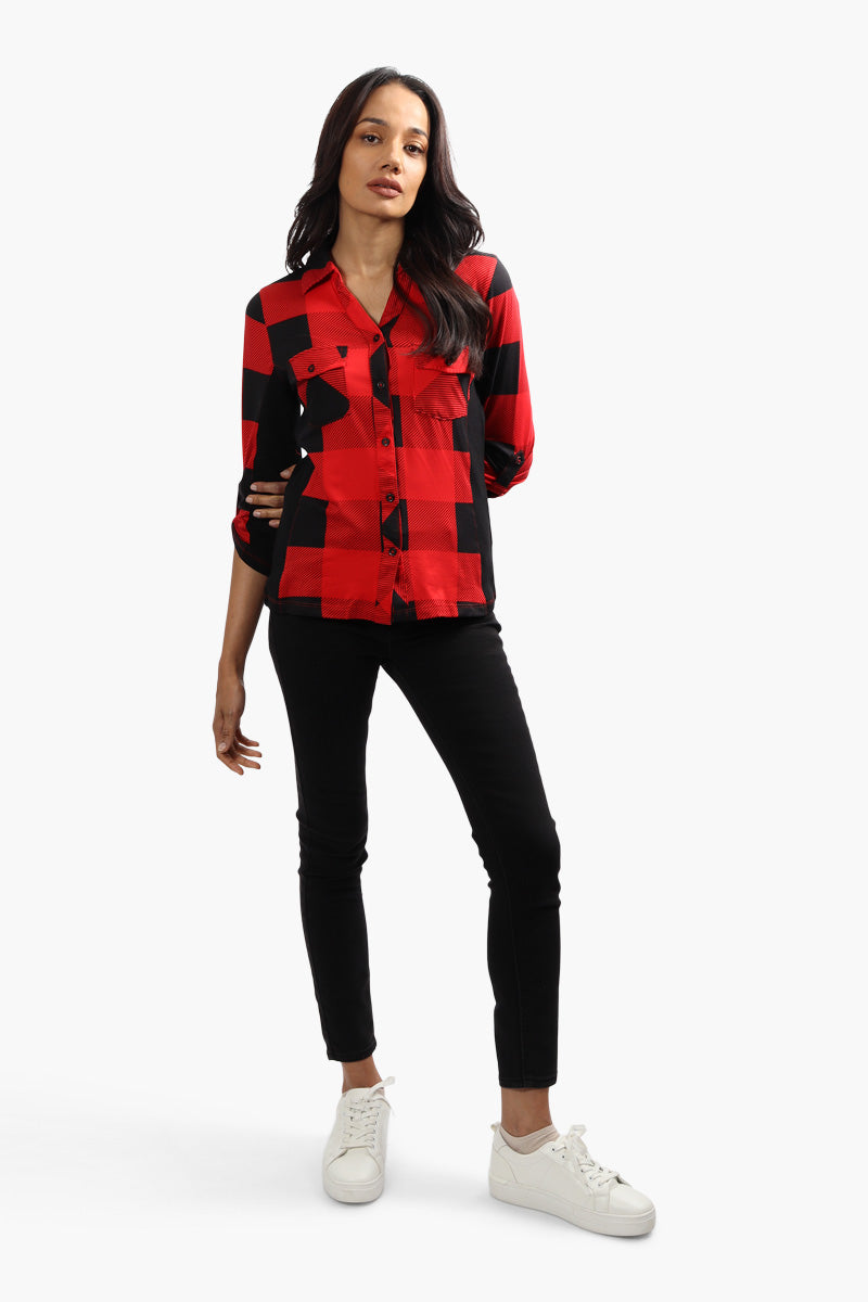 Canada Weather Gear Plaid Ribbed Insert Shirt - Red - Womens Shirts & Blouses - Fairweather