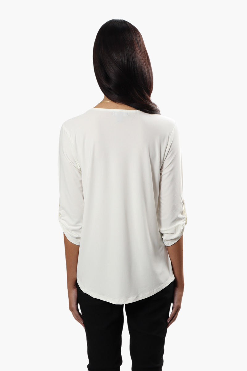 International INC Company Solid Roll Up Sleeve Blouse - White - Womens Shirts & Blouses - Fairweather