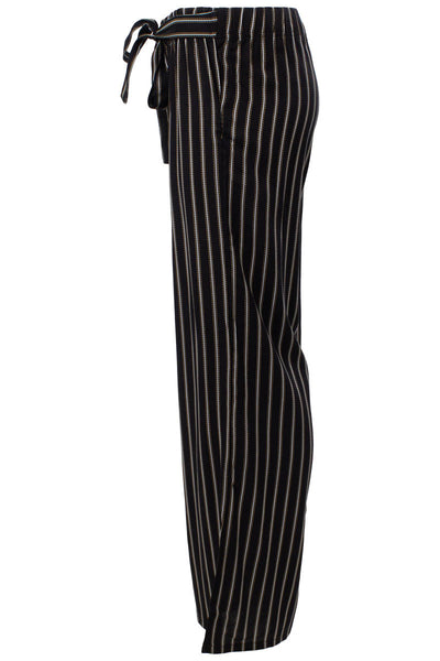 Striped Belted Palazzo Pants - Black - Womens Pants - Fairweather