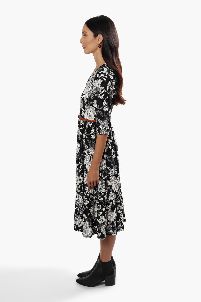 International INC Company Floral Belted Midi Dress - Black - Womens Midi Dresses - Fairweather