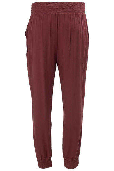Belted Solid Challis Jogger Pants - Burgundy - Womens Pants - Fairweather