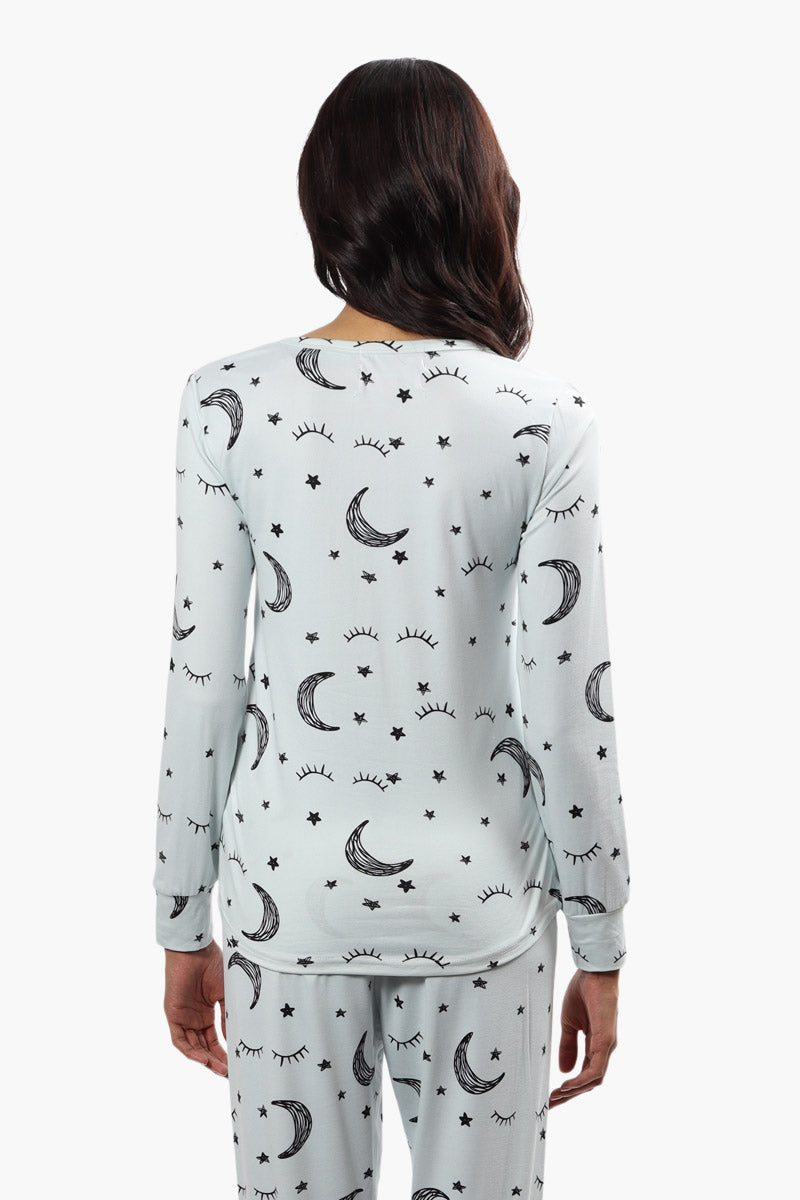 Cuddly Canuckies Moon Print Pajama Top - Blue - Womens Pajamas - Fairweather