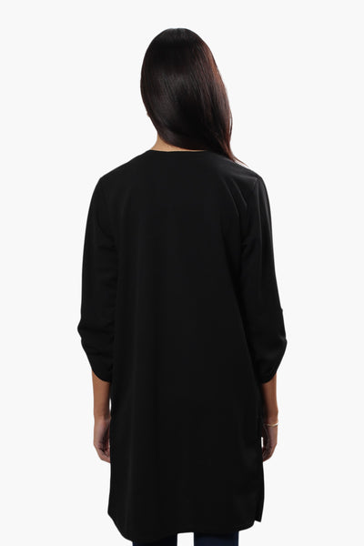 Limite Open Front Roll Up Sleeve Cardigan - Black - Womens Cardigans - Fairweather