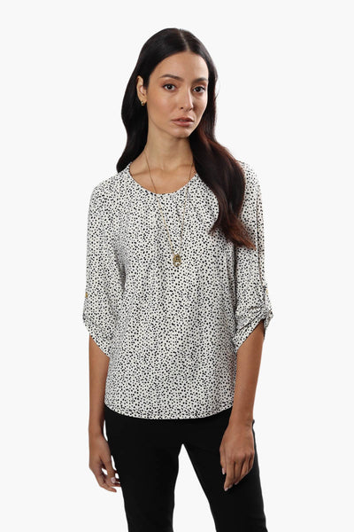 International INC Company Patterned Roll Up Sleeve Blouse - White - Womens Shirts & Blouses - Fairweather