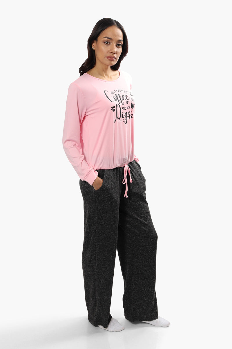 Cuddly Canuckies Coffee And My Dog Print Pajama Top - Pink - Womens Pajamas - Fairweather
