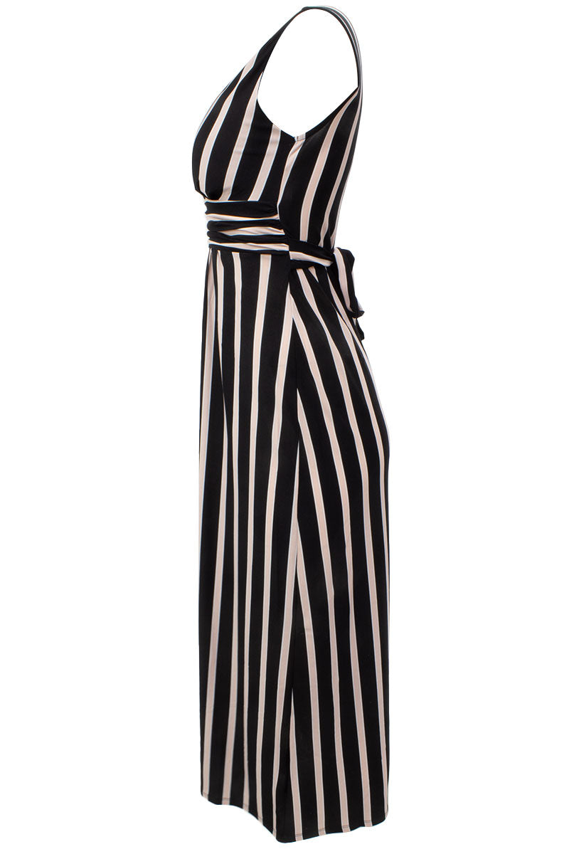 Striped Sleeveless Padded Maxi Dress - Black - Womens Maxi Dresses - Fairweather