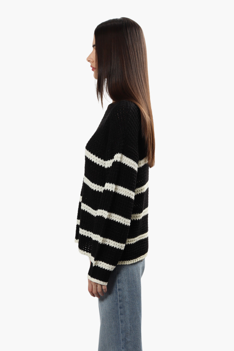 Striped Crewneck Pullover Sweater - Black - Womens Pullover Sweaters - Fairweather