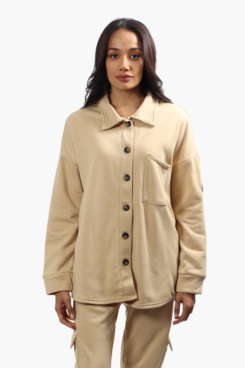 Canada Weather Gear Solid Front Pocket Shacket - Beige - Womens Shirts & Blouses - Fairweather