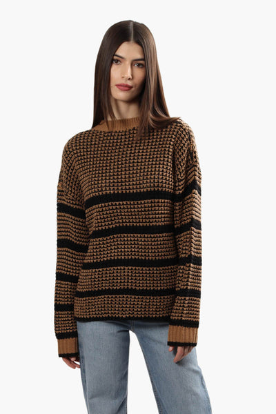 Striped Crewneck Pullover Sweater - Brown - Womens Pullover Sweaters - Fairweather