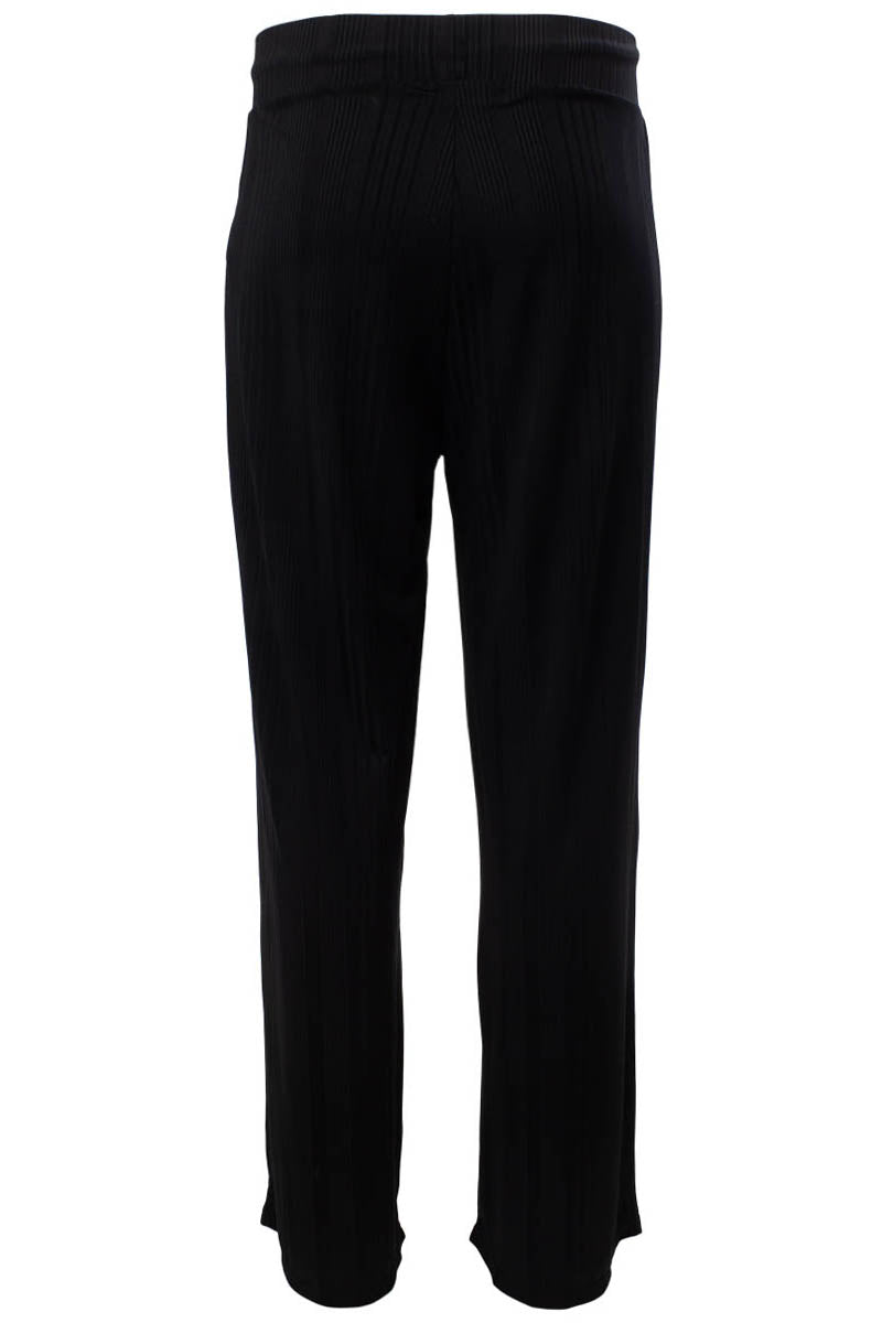 Ribbed Solid Tie Waist Pants - Black - Womens Pants - Fairweather