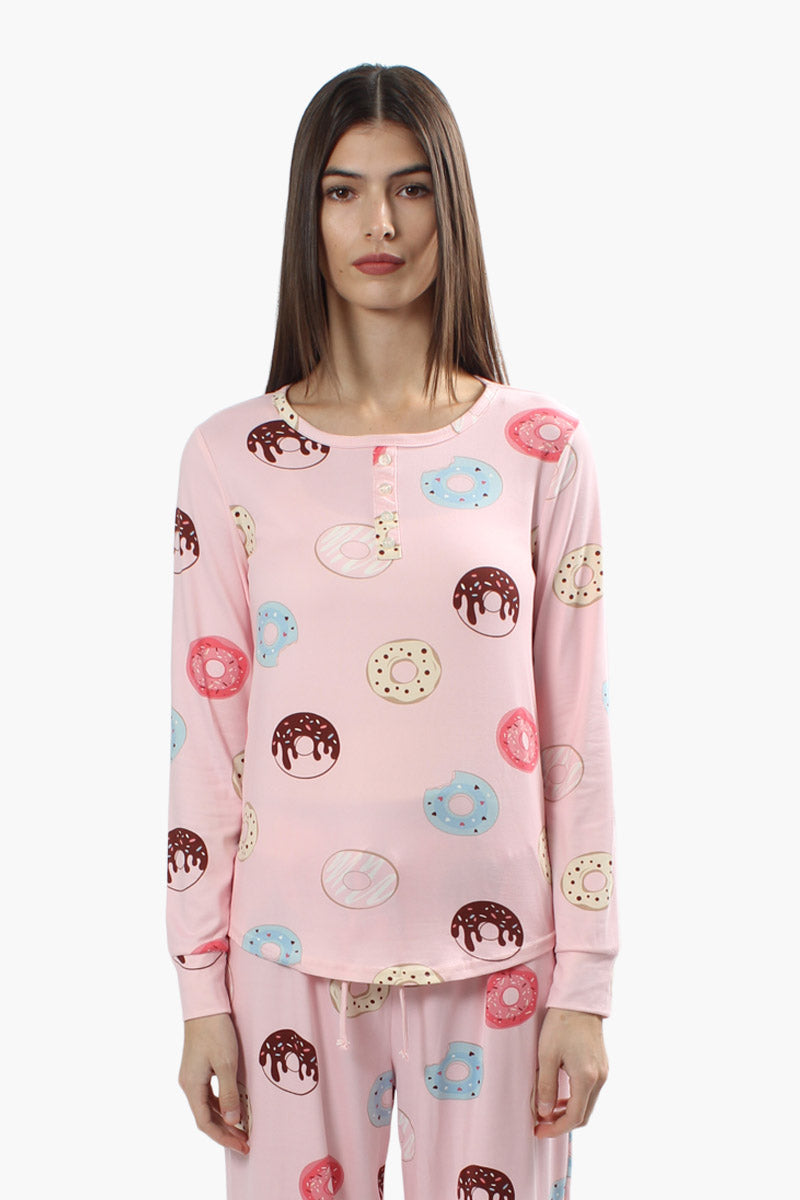 Canada Weather Gear Doughnut Print Pajama Top - Pink - Womens Pajamas - Fairweather