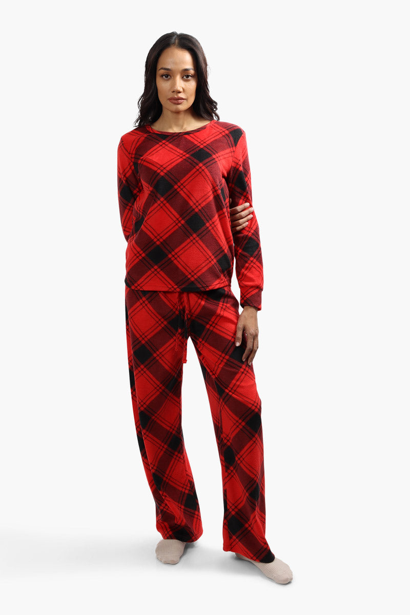 Cuddly Canuckies Plush Plaid Print Pajama Top - Red - Womens Pajamas - Fairweather