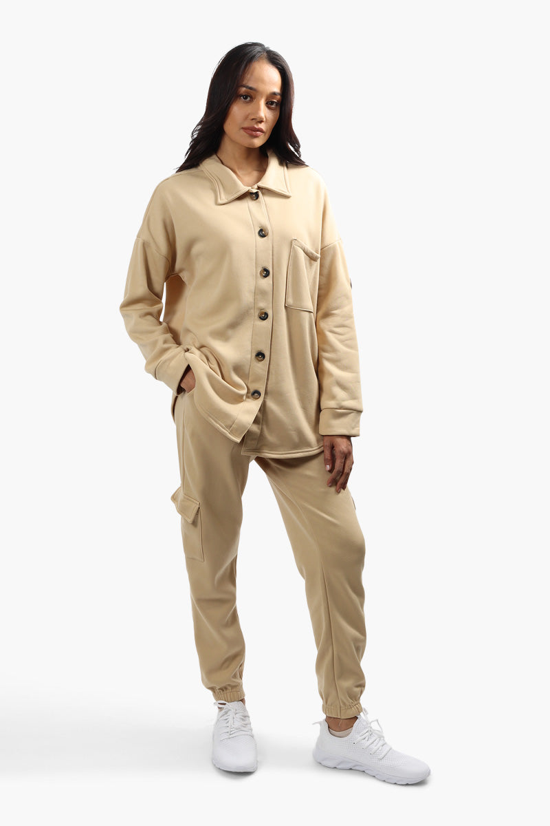 Canada Weather Gear Solid Front Pocket Shacket - Beige - Womens Shirts & Blouses - Fairweather