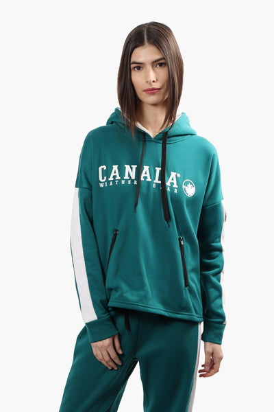 Canada Weather Gear Stripe Sleeve Hoodie - Teal - Womens Hoodies & Sweatshirts - Fairweather