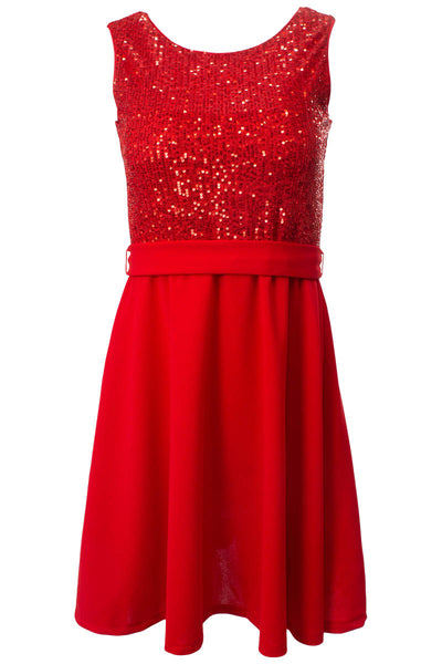 Belted Sequin Sleeveless Cocktail Dress - Red - Womens Cocktail Dresses - Fairweather