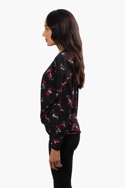 International INC Company Floral Front Twist Long Sleeve Top - Black - Womens Long Sleeve Tops - Fairweather