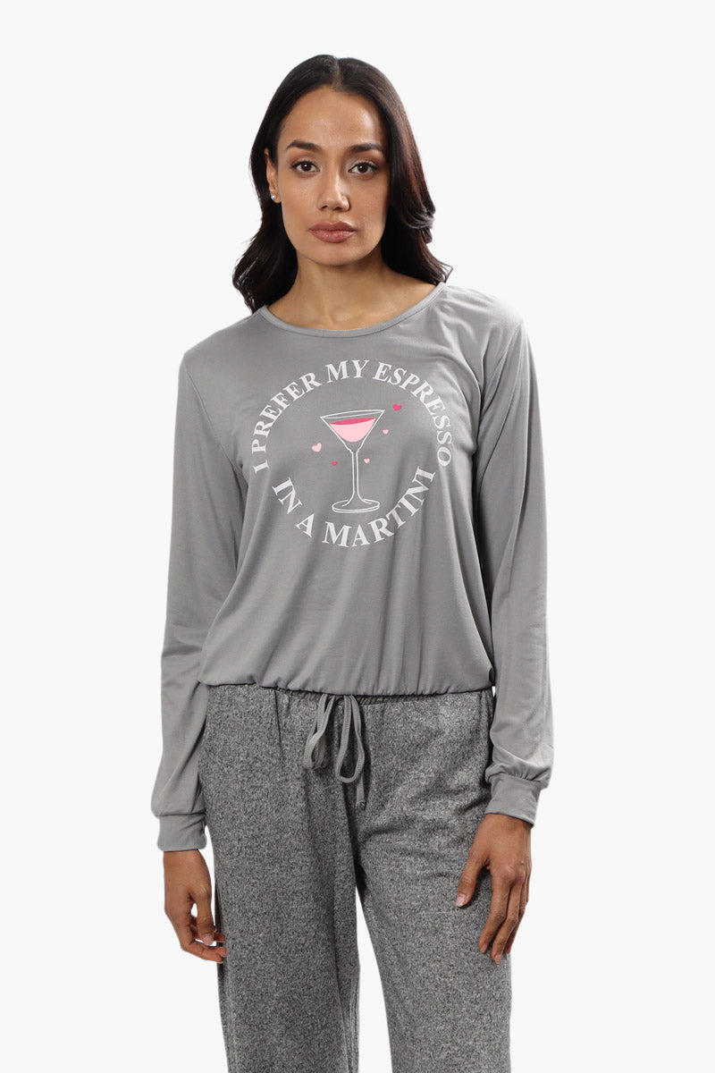 Cuddly Canuckies Martini Print Pajama Top - Grey - Womens Pajamas - Fairweather