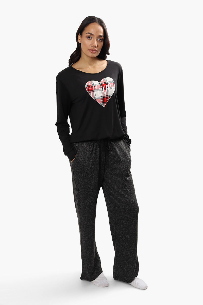 Cuddly Canuckies Plaid Love Print Pajama Top - Black - Womens Pajamas - Fairweather