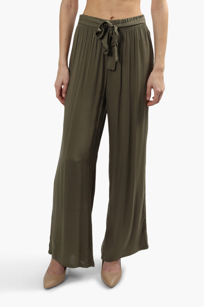 Solid Wide Leg Belted Palazzo Pants - Olive - Womens Pants - Fairweather
