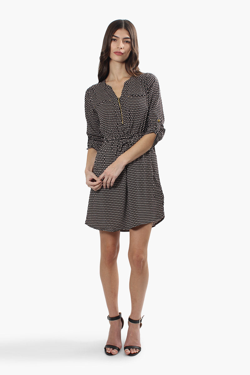 Beechers Brook Patterned Roll Up Sleeve Day Dress - Black - Womens Day Dresses - Fairweather