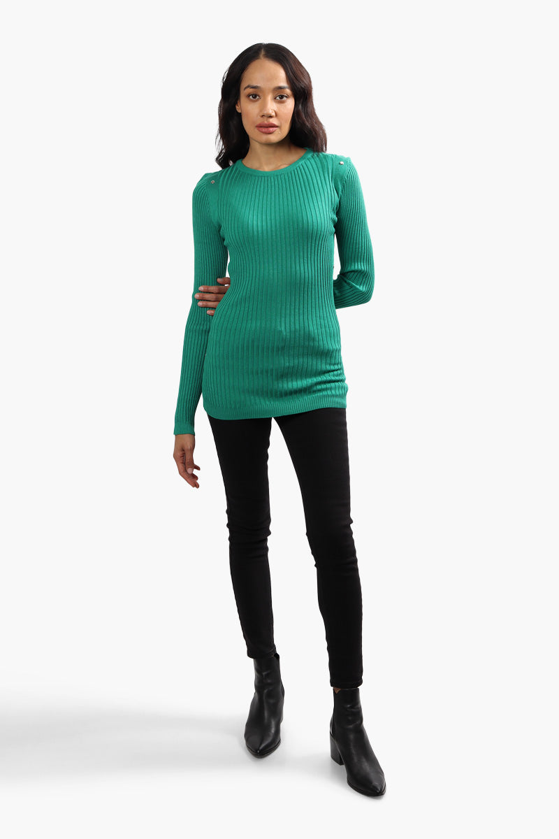 Limite Ribbed Crewneck Pullover Sweater - Green - Womens Pullover Sweaters - Fairweather