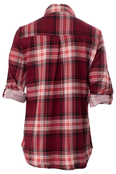 Plaid Printed Roll Up Sleeve Shirt - Red - Womens Shirts & Blouses - Fairweather