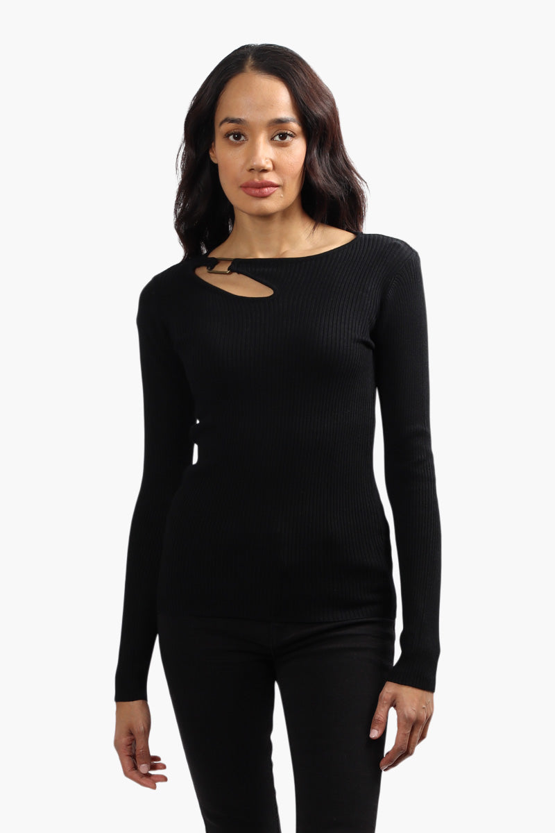 Limite Ribbed Keyhole Shoulder Pullover Sweater - Black - Womens Pullover Sweaters - Fairweather
