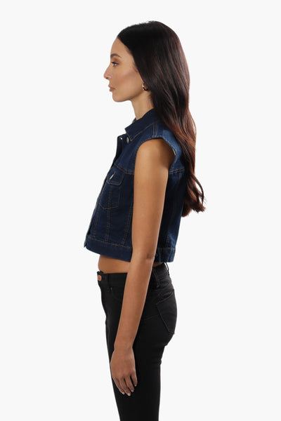New Look Buttoned Flap Pocket Denim Vest - Navy - Womens Denim Jackets & Vests - Fairweather