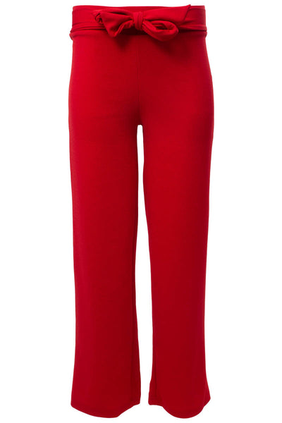 Solid Wide Leg Belted Pants - Red - Womens Pants - Fairweather