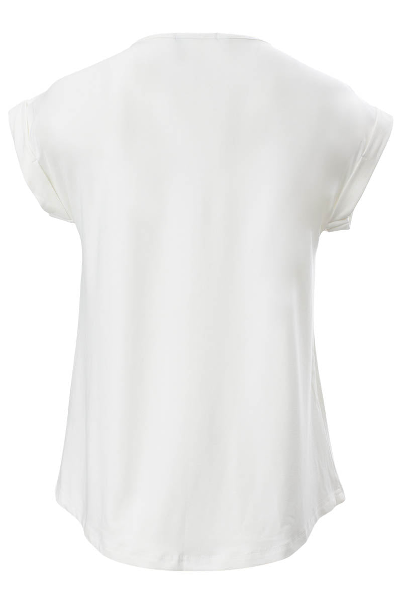 Solid Zip Shoulder Cap Sleeve Tee - White - Womens Tees & Tank Tops - Fairweather