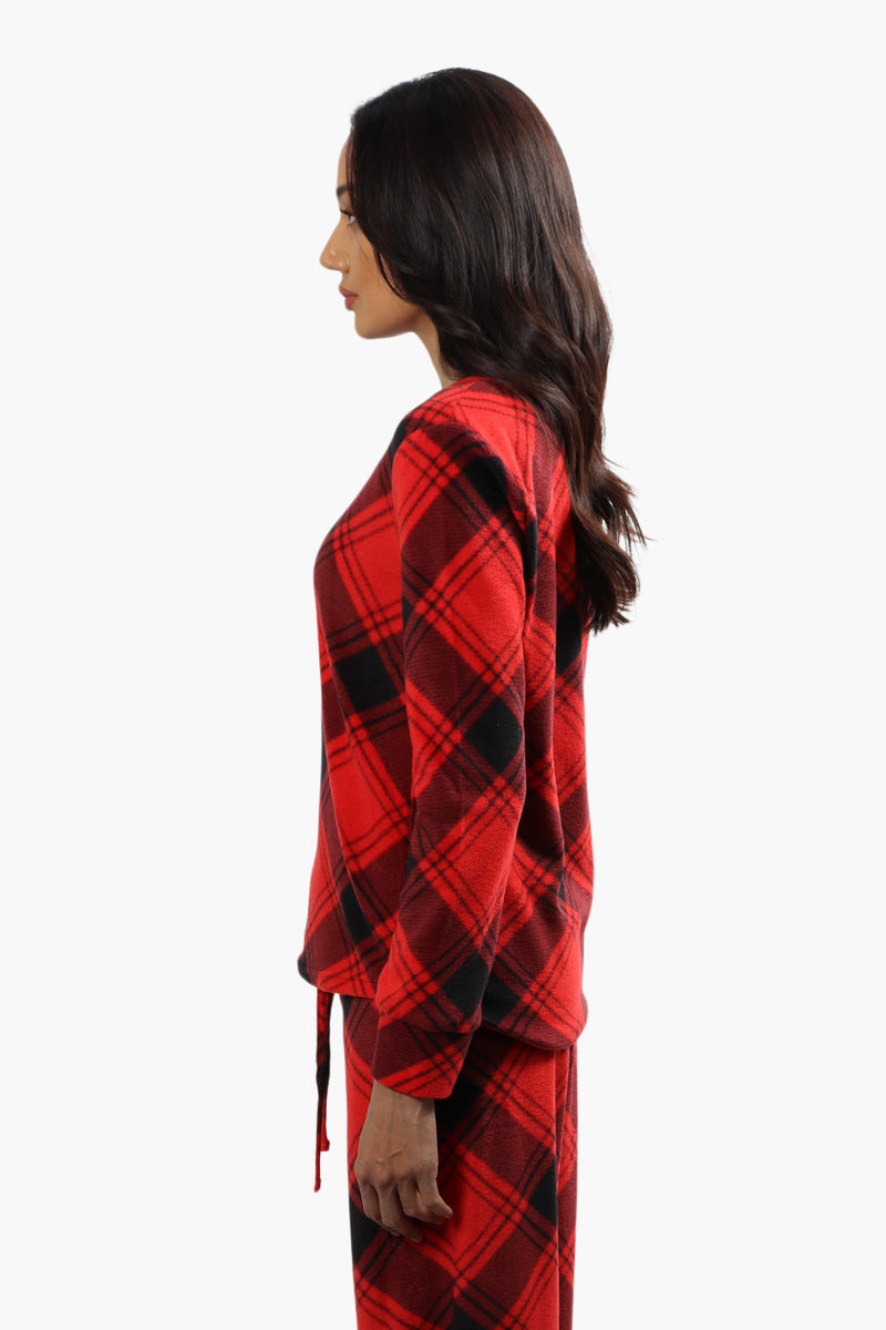 Cuddly Canuckies Plush Plaid Print Pajama Top - Red - Womens Pajamas - Fairweather