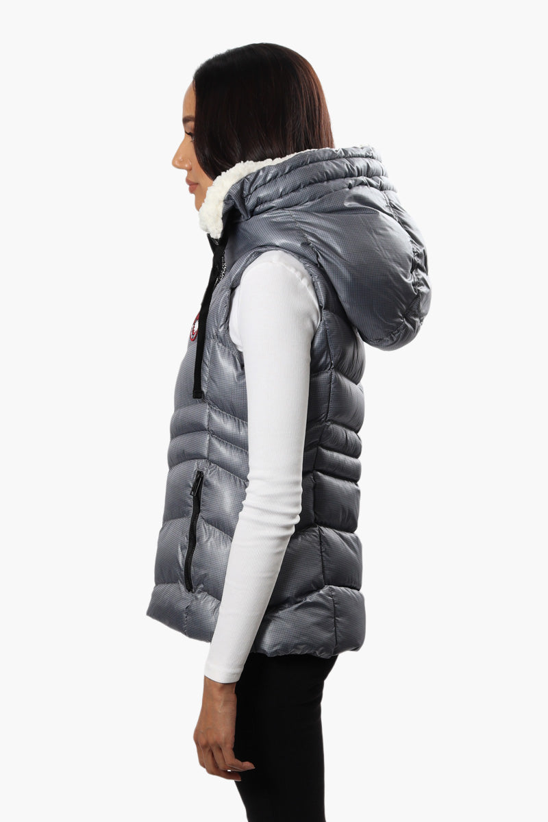 Canada Weather Gear Patterned Sherpa Hood Puffer Vest - Grey - Womens Vests - Fairweather