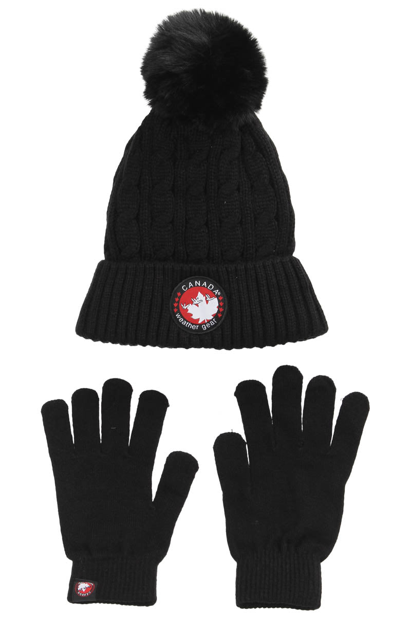 Canada Weather Gear Pom Hat Glove Set - Black - Womens Gloves - Fairweather