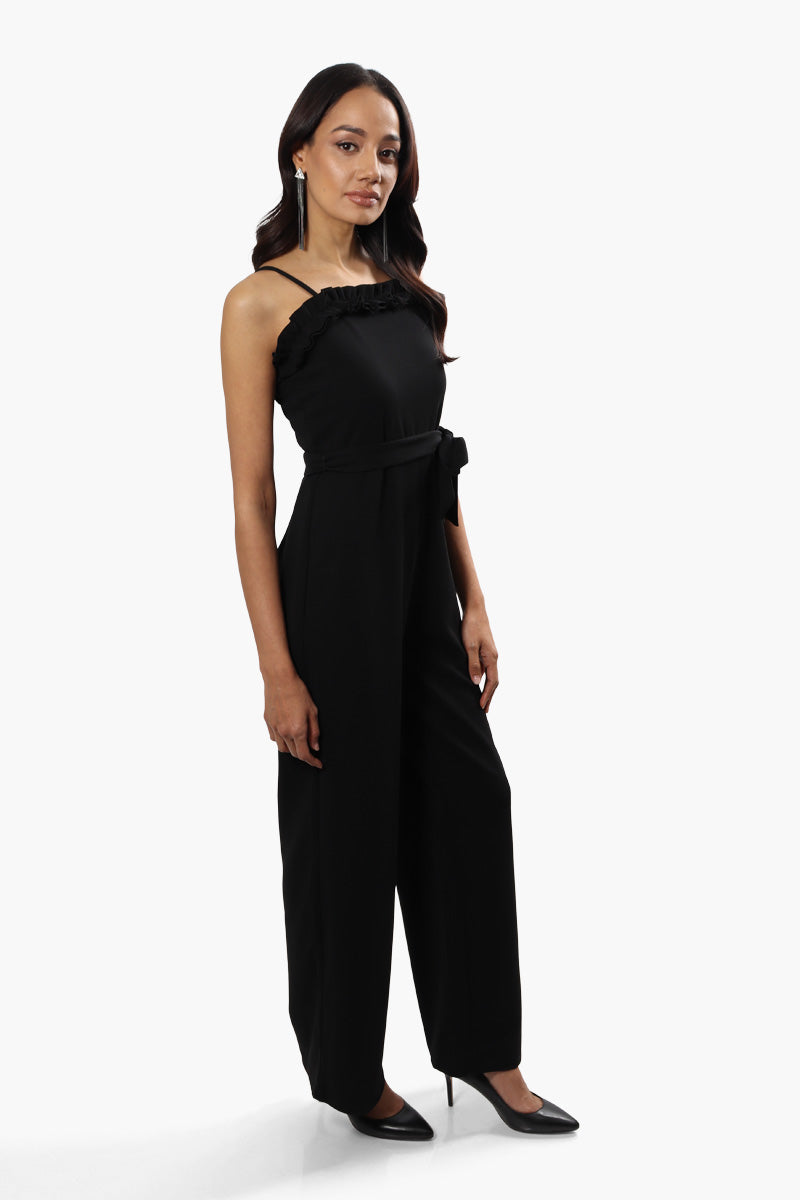 Limite Belted Ruffle Detail Jumpsuit - Black - Womens Jumpsuits & Rompers - Fairweather