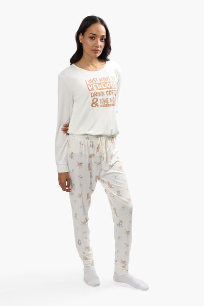 Cuddly Canuckies Coffee Print Pajama Top - White - Womens Pajamas - Fairweather