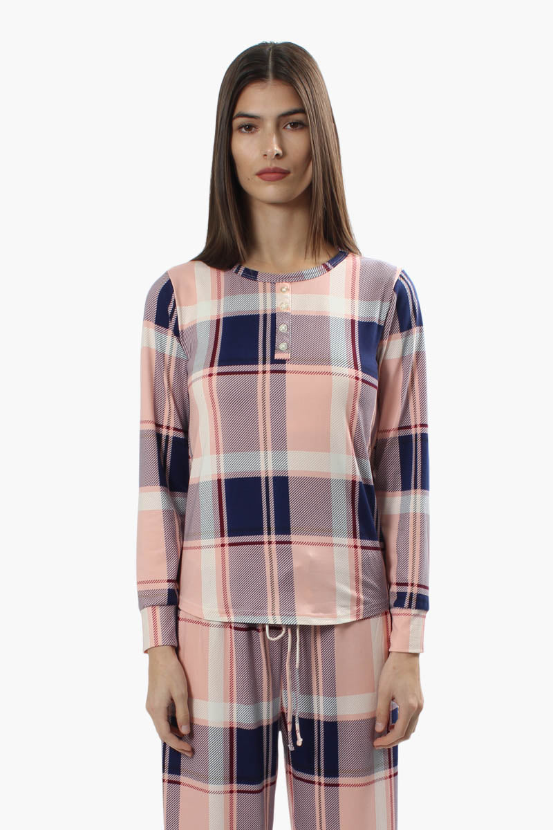 Canada Weather Gear Plaid Print Pajama Top - Pink - Womens Pajamas - Fairweather