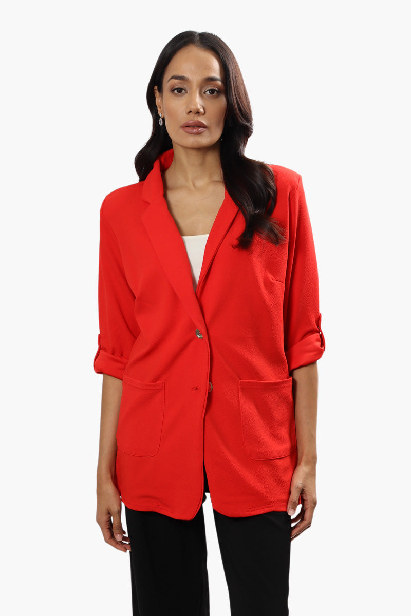 Impress Roll Up Sleeve 2 Button Blazer - Red - Womens Blazers - Fairweather