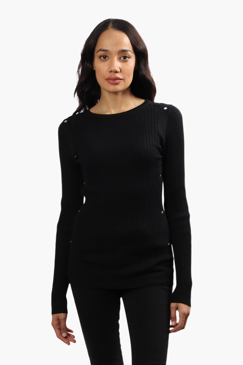 Limite Ribbed Crewneck Pullover Sweater - Black - Womens Pullover Sweaters - Fairweather