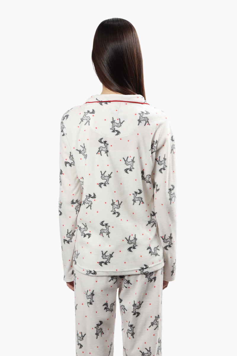 Cuddly Canuckies Reindeer Print Pajama Top - White - Womens Pajamas - Fairweather