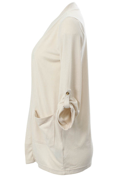 Majora Roll Up Sleeve Open Front Cardigan - Cream - Womens Cardigans - Fairweather