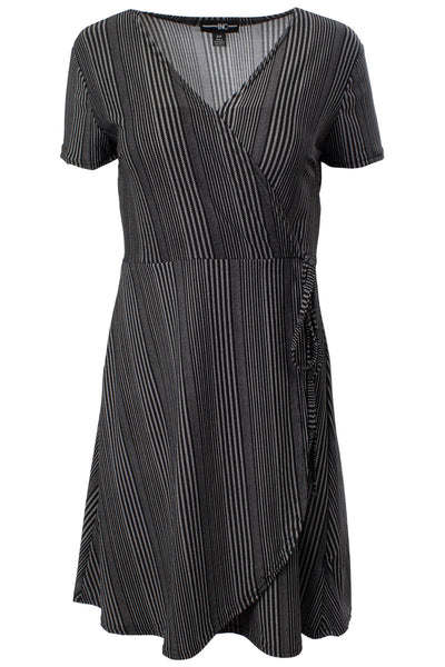 Striped Side Tie Wrap Day Dress - Black - Womens Day Dresses - Fairweather