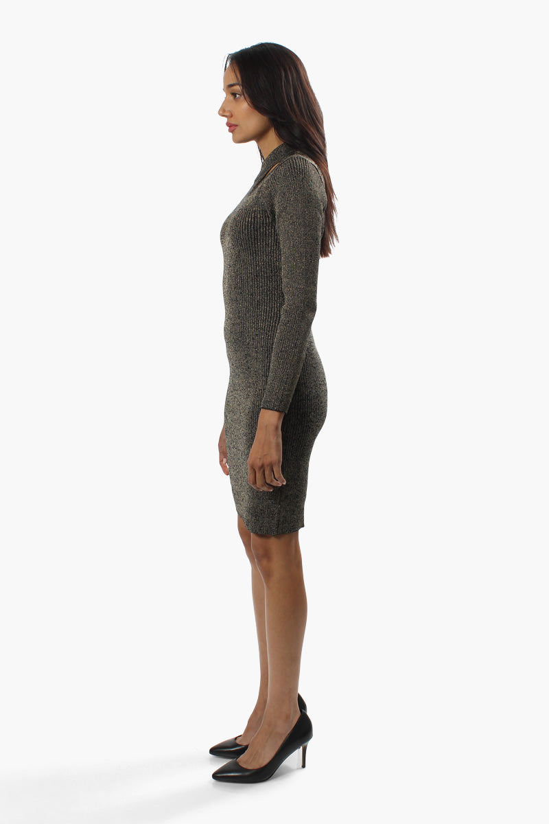 Limite Ribbed Long Sleeve Sweater Dress - Gold - Womens Sweater Dresses - Fairweather