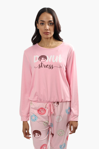 Cuddly Canuckies Donut Stress Print Pajama Top - Pink - Womens Pajamas - Fairweather