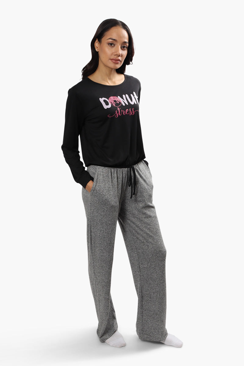 Cuddly Canuckies Donut Stress Print Pajama Top - Black - Womens Pajamas - Fairweather