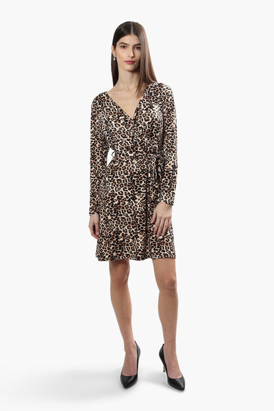 International INC Company Leopard Print Crossover Day Dress - Beige - Womens Day Dresses - Fairweather
