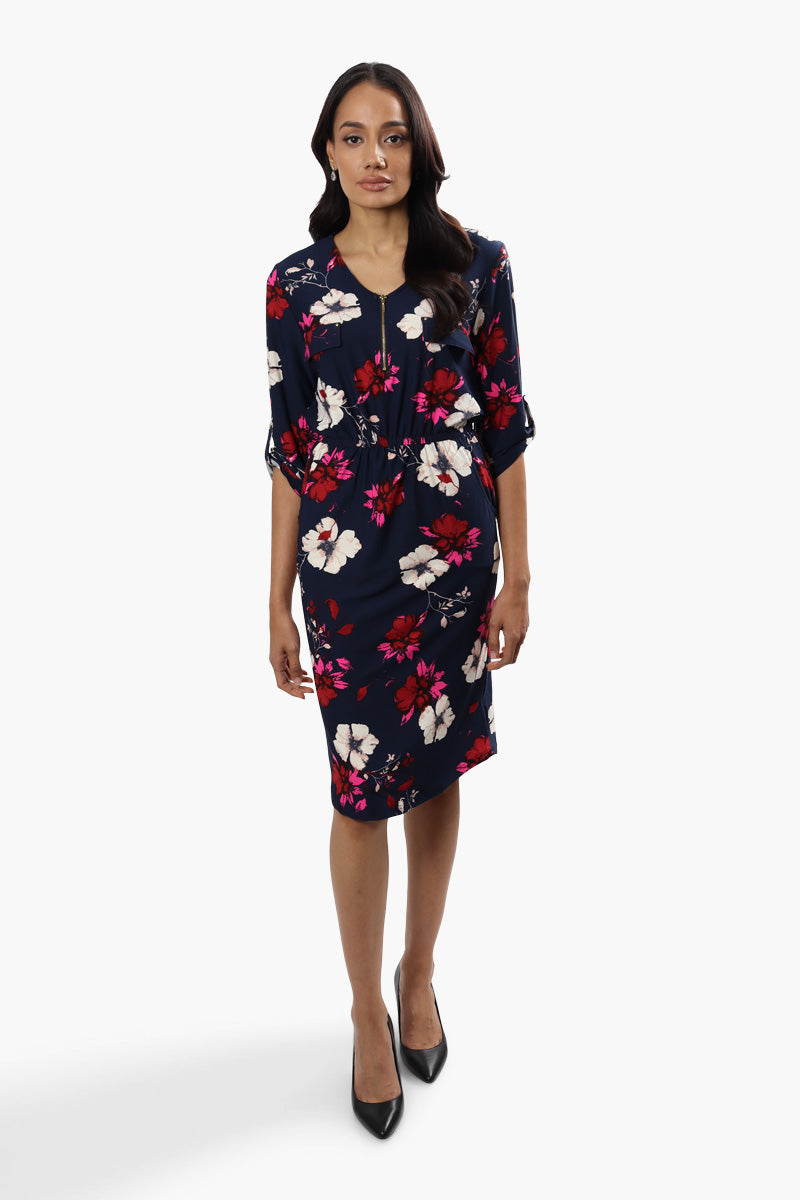International INC Company Floral Flap Pocket Day Dress - Navy - Womens Day Dresses - Fairweather